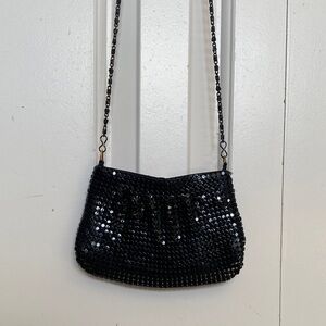 Elegant Rare Black Sequins Like Woven Metal Beads Small Vintage Women's Bag